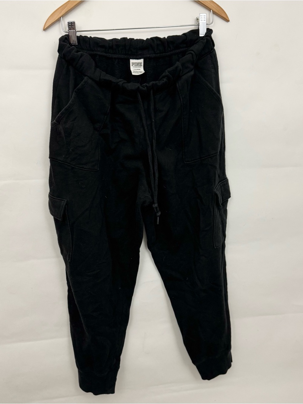 Victoria’s Secret PINK Cargo Sweatpants Large Black Jogger